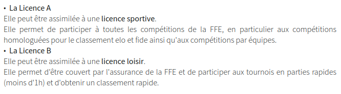 Description licences (FFE)